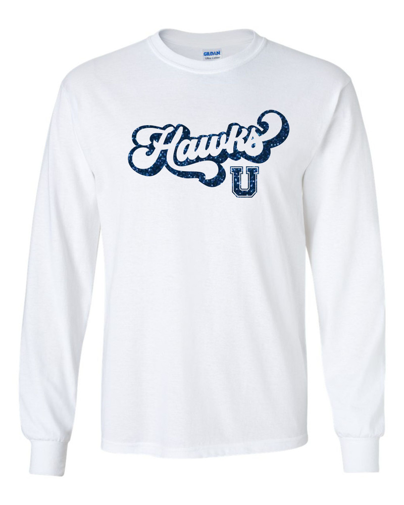 UHS Urbana Hawks BOOSTERS RETRO GLITTER T-shirt Cotton LONG SLEEVE SZ S-3XL WHITE