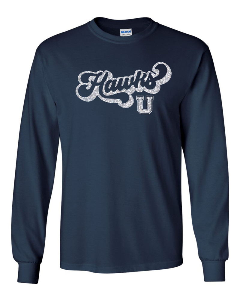 UHS Urbana Hawks BOOSTERS RETRO GLITTER T-shirt Cotton LONG SLEEVE SZ S-3XL NAVY