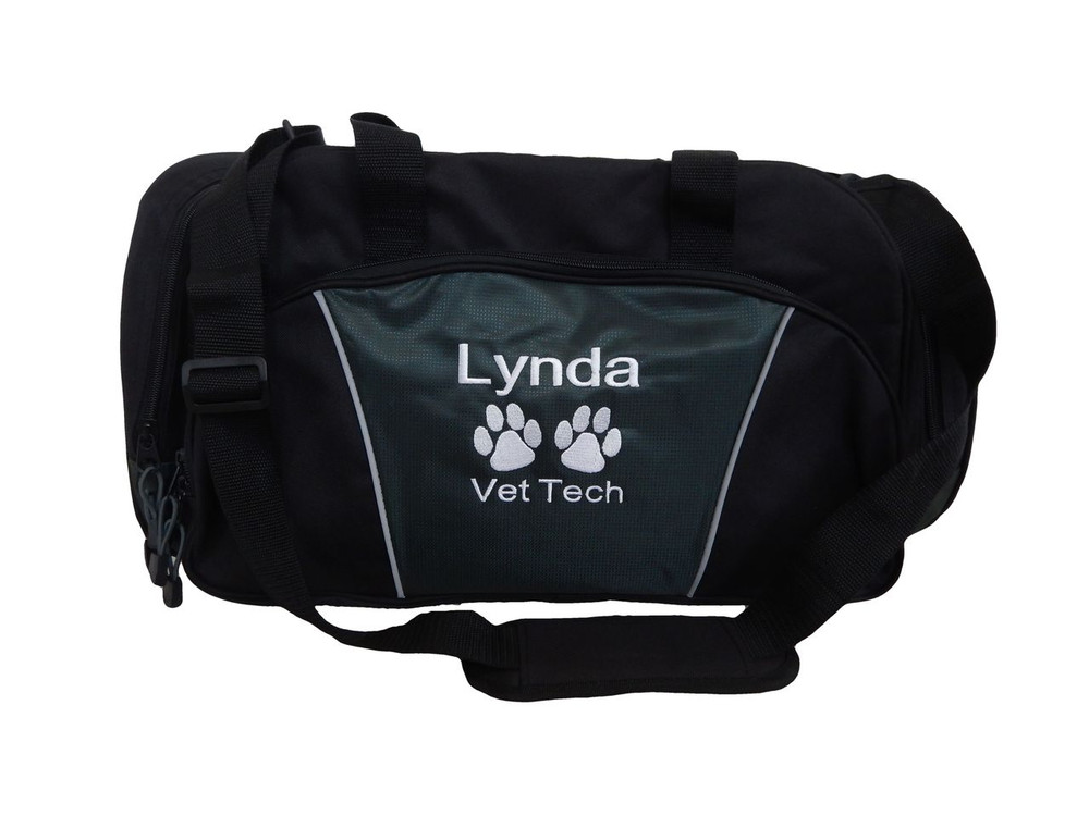 Paw Prints Vet Tech Personalized Embroidered HUNTER GREEN DUFFEL Font Style ARIAL