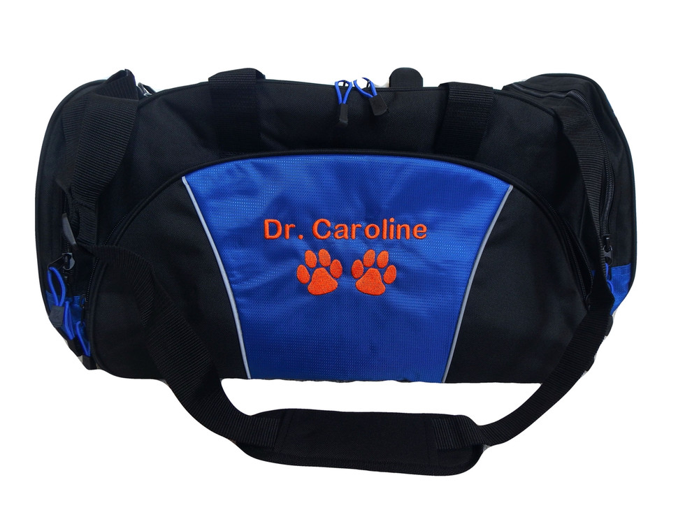 Paw Prints Vet Tech Personalized Embroidered ROYAL BLUE DUFFEL Font Style ROUNDED BLOCK