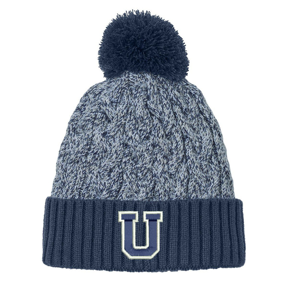 Urbana Hawks POMS Cable Knit NEW ERA Pom Pom Beanie Hat NAVY BLUE WHITE
