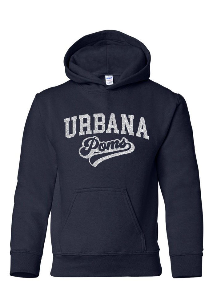 Urbana Hawks POMS GLITTER  Cotton Hoodie Sweatshirt Many Colors Available YOUTH SZ S-XL NAVY