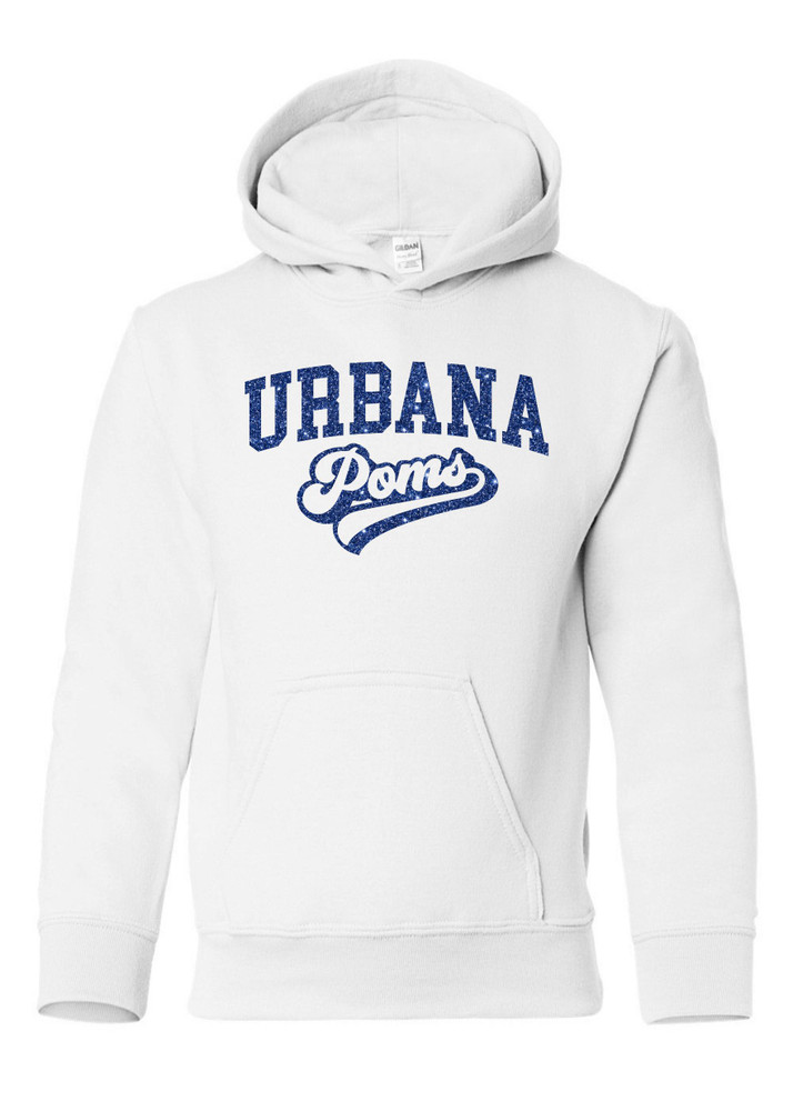 Urbana Hawks POMS Glitter Cotton Hoodie Sweatshirt Many Colors Available YOUTH SZ S-XL WHITE