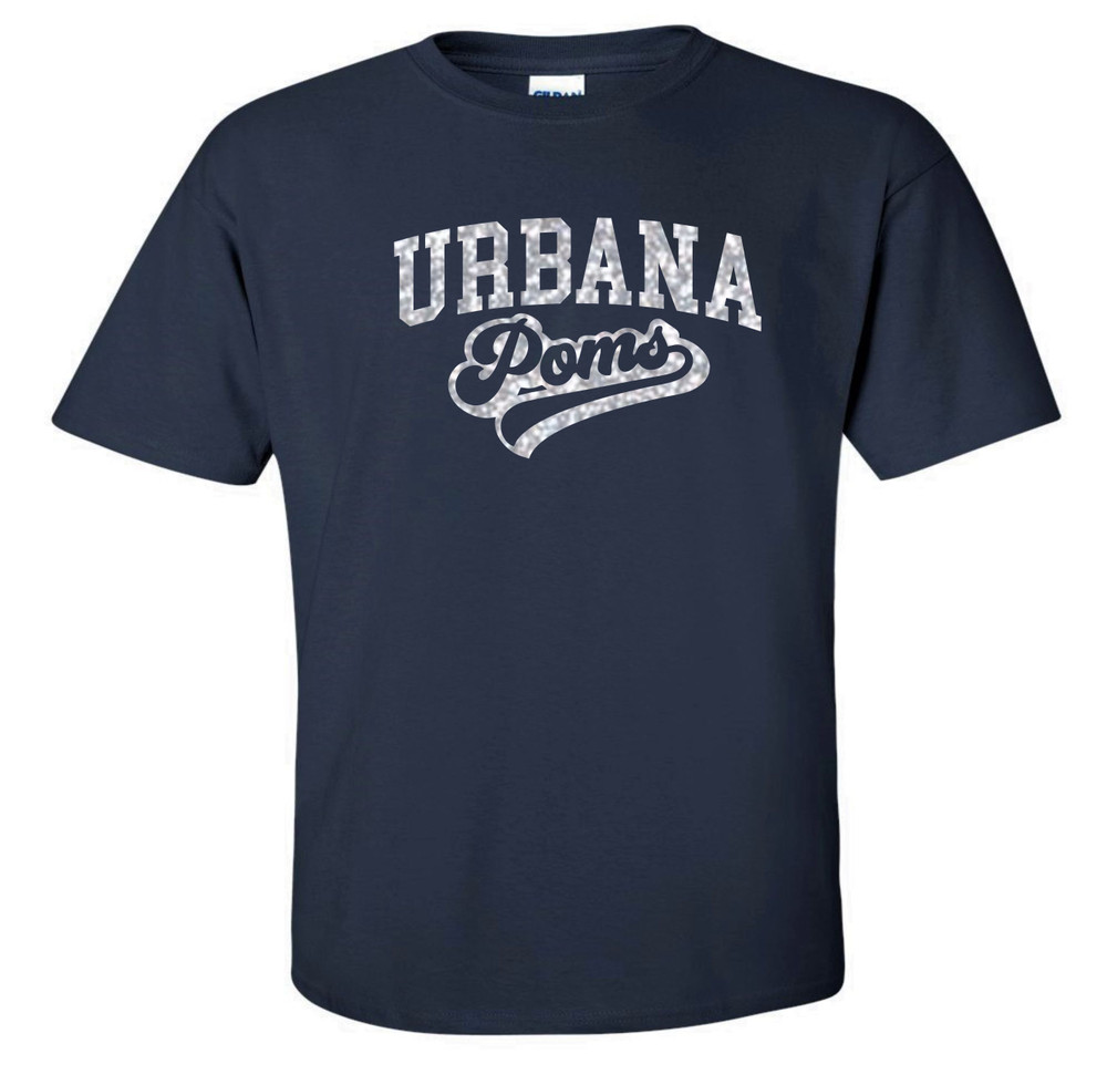 Urbana Hawks POMS GLITTER Varsity T-shirt Cotton Many Colors Available Unisex Sz S-3XL NAVY