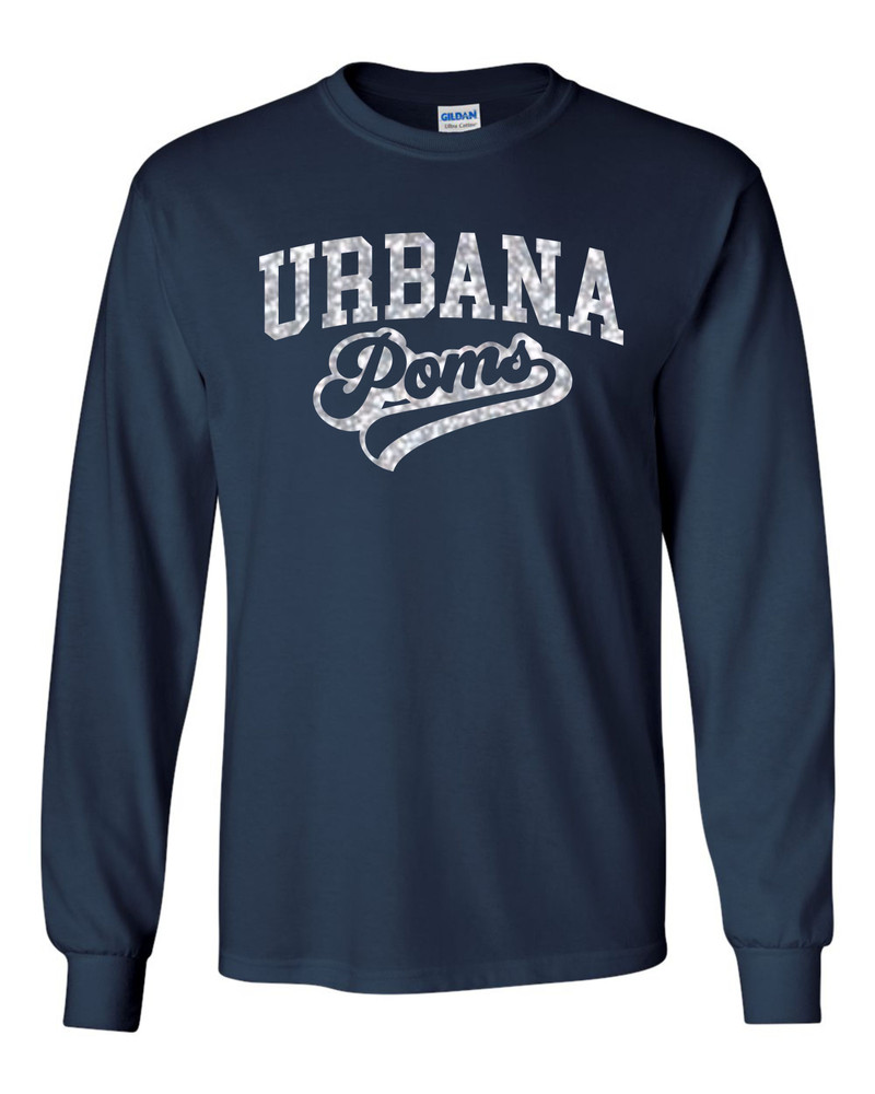 Urbana Hawks POMS GLITTER T-shirt Cotton LONG SLEEVE Many Colors Available Unisex Sz S-3XL NAVY