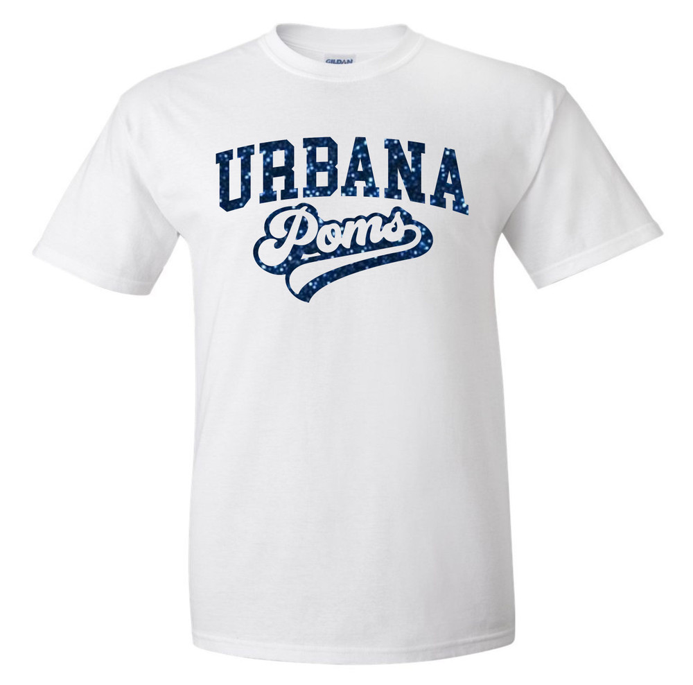 Urbana Hawks POMS GLITTER Varsity T-shirt Cotton Many Colors Available YOUTH Sz S-XL WHITE