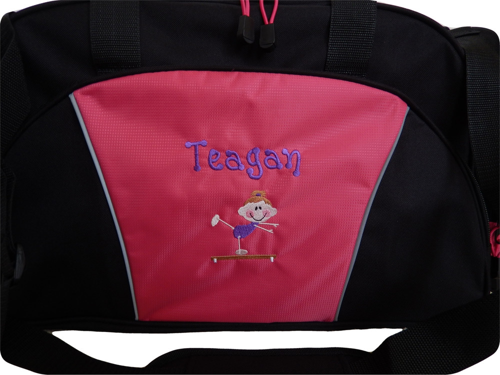 Stick Girl Beam Gymnast Gymnastics Dance Sports Personalized Embroidered TROPICAL HOT PINK DUFFEL Font Style GIRLZ