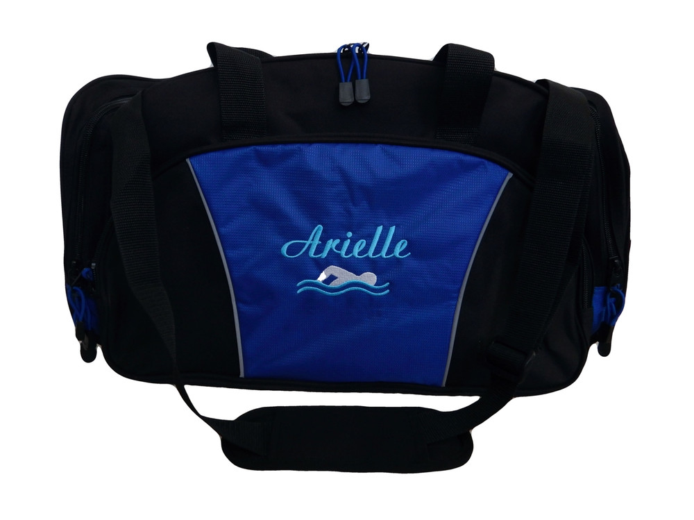 Swimming Swimmer Icon Diving Under Water Sports Personalized Embroidered ROYAL BLUE DUFFEL Font Style LISA