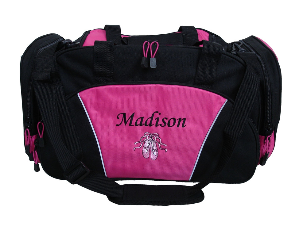 Ballet Shoes Ballerina Dance Personalized Embroidered Duffel HOT PINK DUFFEL Font Style MONO CORSIVA