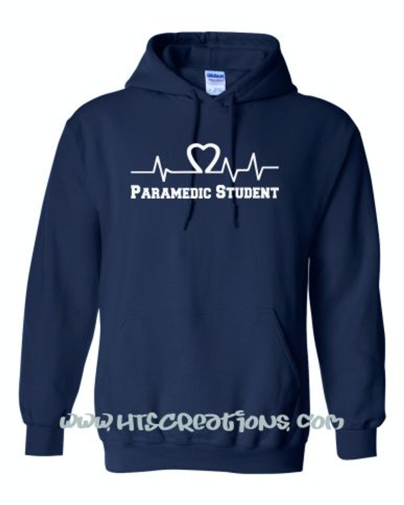 Heart EKG EMT EMS Paramedic Nursing Student Hoodie Sweatshirt NAVY with WHITE Print