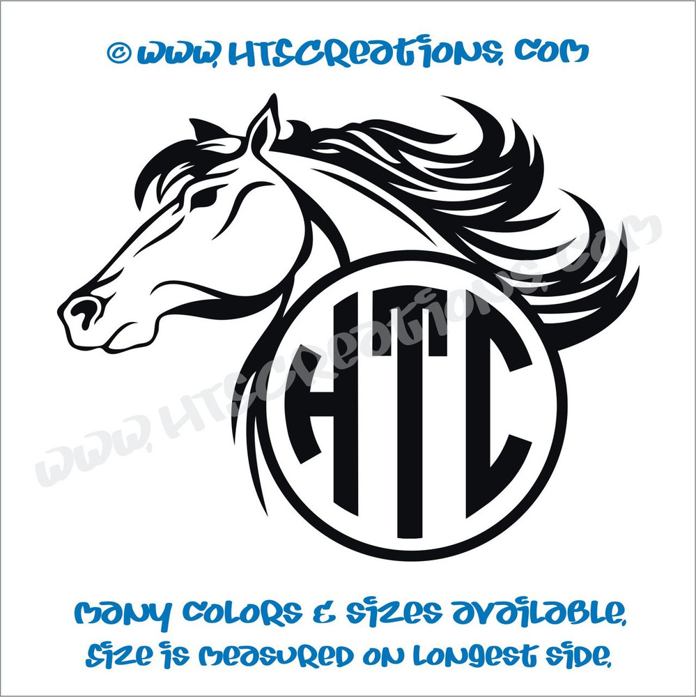 Horse Head Equestrian Rodeo Western Circle 3 Letter Monogram Vinyl Car Decal Sticker Rescue BLACK