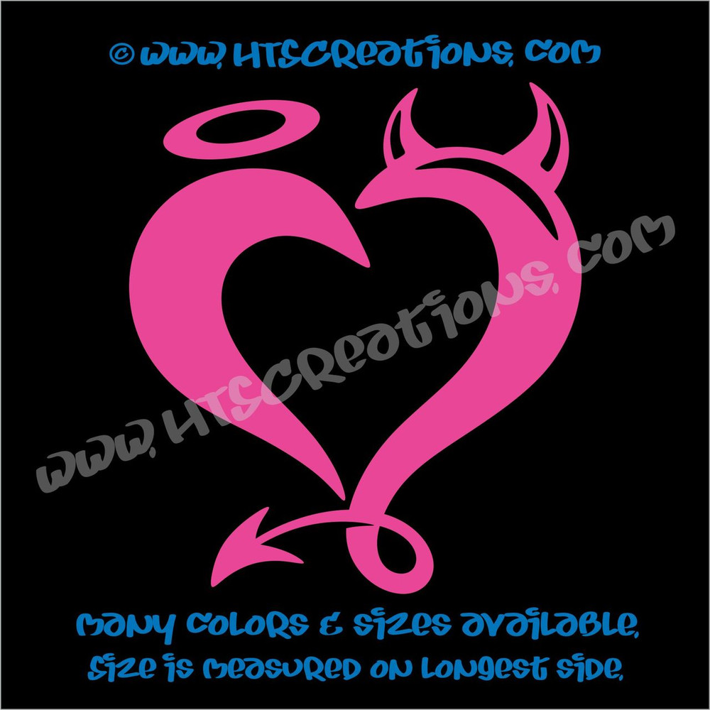 Devil Horns Angel Halo Heart Romance Friendship Sexy Love Car Truck Laptop Wall Vinyl Decal HOT PINK