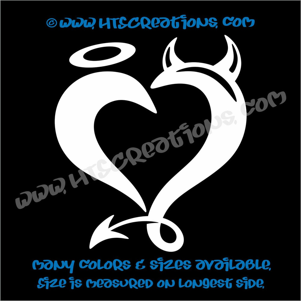 Devil Horns Angel Halo Heart Romance Friendship Sexy Love Car Truck Laptop Wall Vinyl Decal WHITE