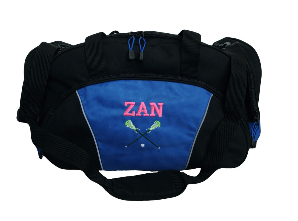 LAX Lacrosse Goalie Sports Gym ROYAL BLUE Monogrammed Personalized Embroidered Duffel Font Style VARSITY