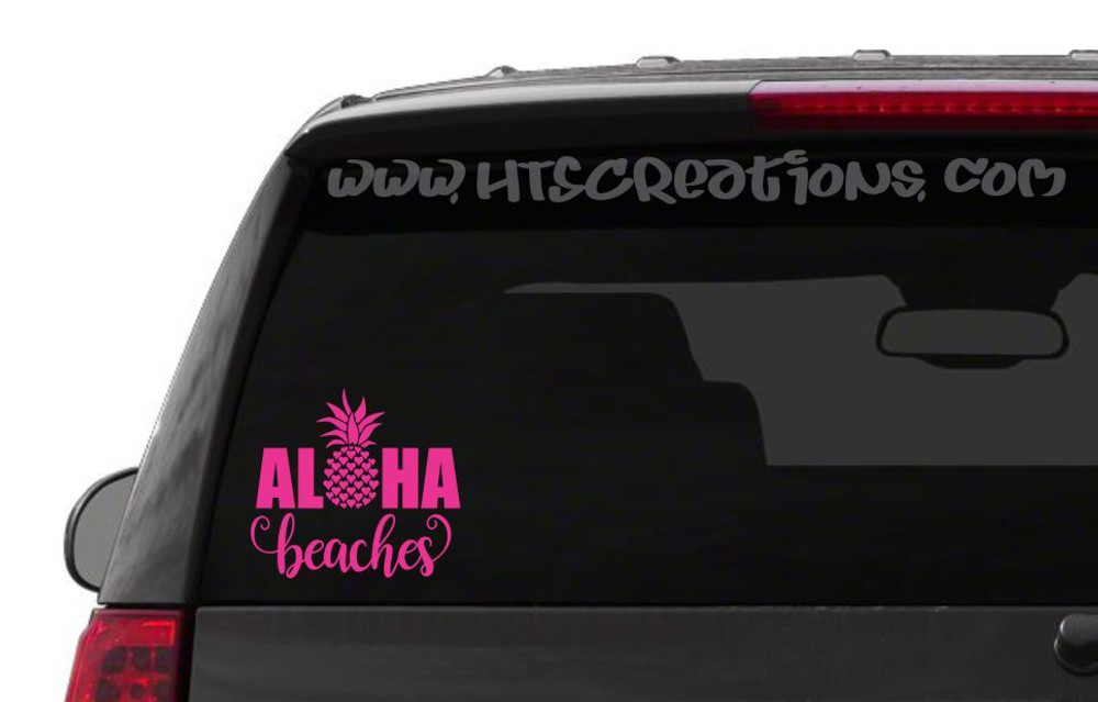 Aloha Beaches Pineapple Hawaii Hawaiian Heart Vinyl Decal Laptop Car Door Mirror Truck HOT PINK