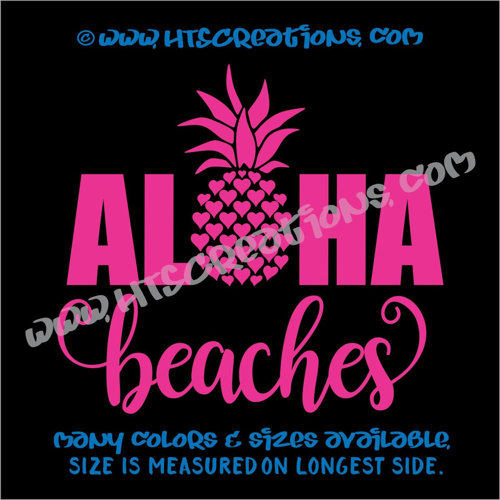 Aloha Beaches Pineapple Hawaii Hawaiian Heart Vinyl Decal Laptop Car Door Mirror Truck HOT PINK