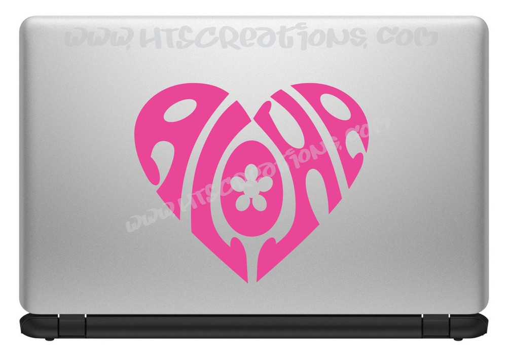 Aloha Heart Hawaii Hawaiian Flower Hibiscus Vinyl Decal Laptop Car Door Mirror Truck HOT PINK