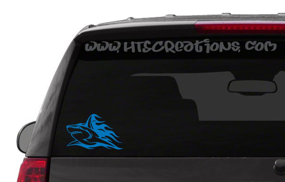 Shark Tribal Tattoo Hawaii Sea Life Vinyl Decal Laptop Car Door Mirror Truck Boat Vanity Toilet SKY BLUE