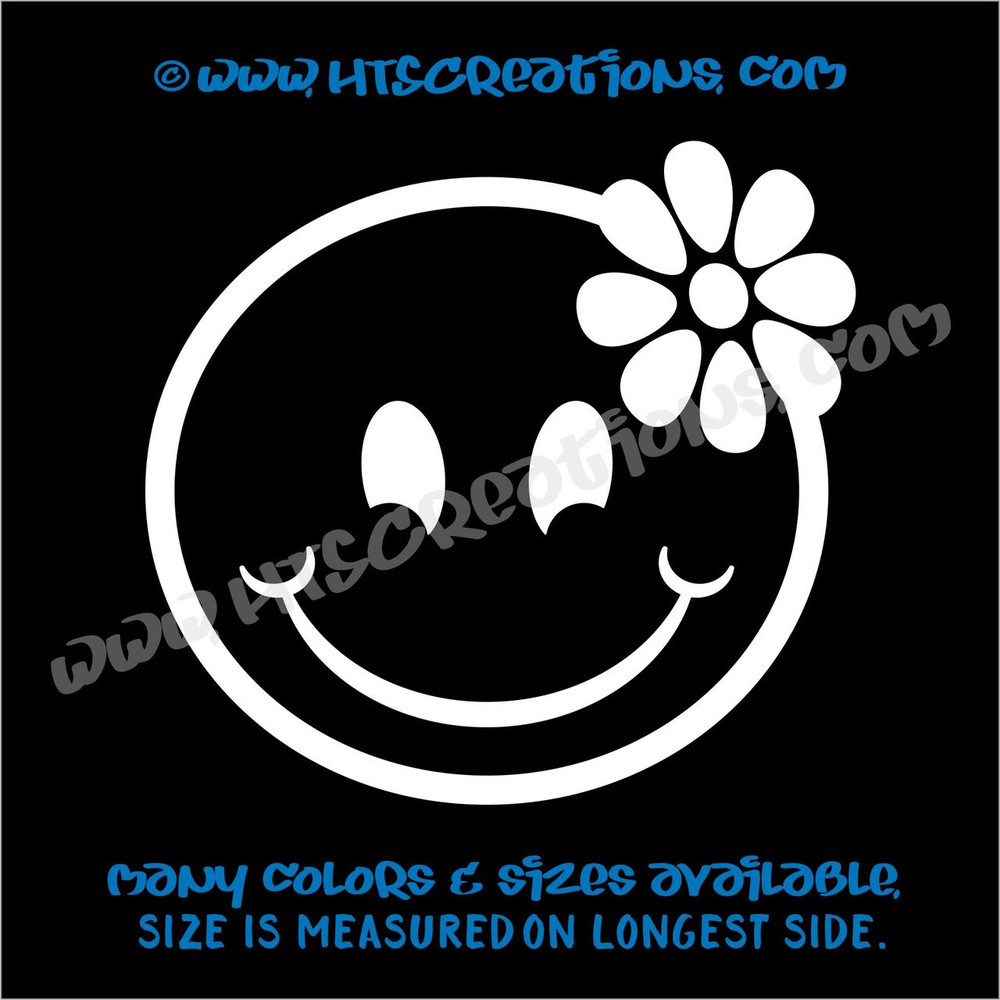 Smiley Face Hibiscus Hawaii Hawaiian Vinyl Decal Laptop Vanity Cell Phone Car Door Mirror Truck WHITE