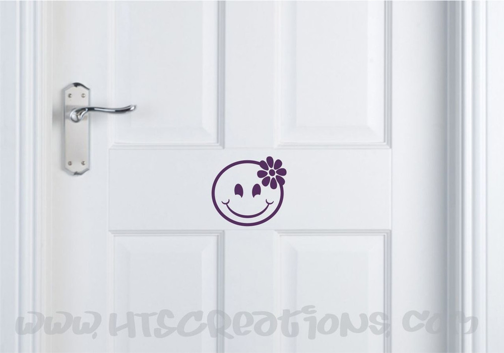 Smiley Face Hibiscus Hawaii Hawaiian Vinyl Decal Laptop Vanity Cell Phone Car Door Mirror Truck PURPLE