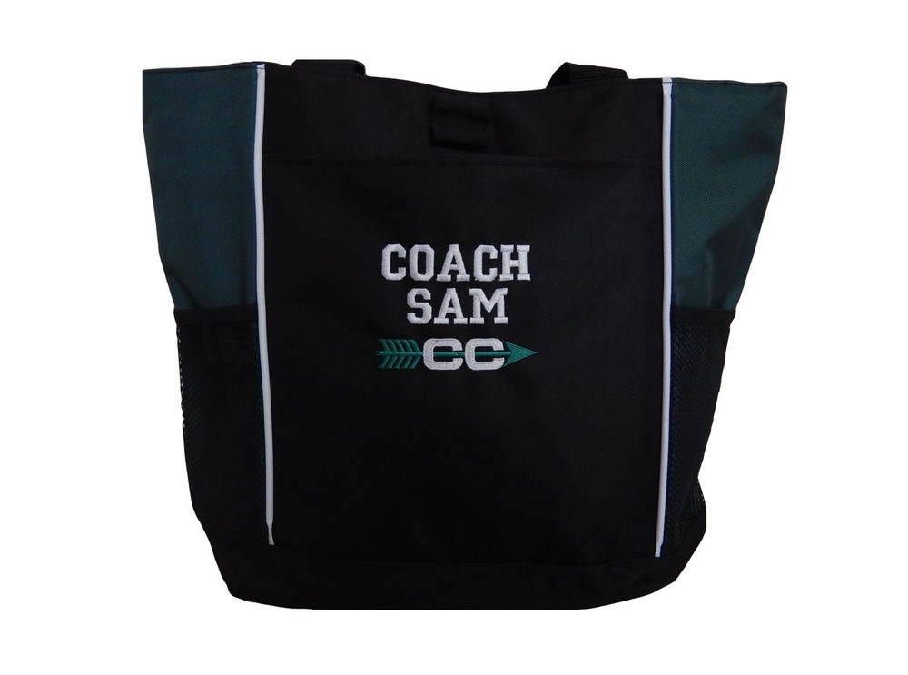 Cross Country XC Track Arrow Personalized Embroidered HUNTER GREEN Zippered Tote Bag Font Style VARSITY