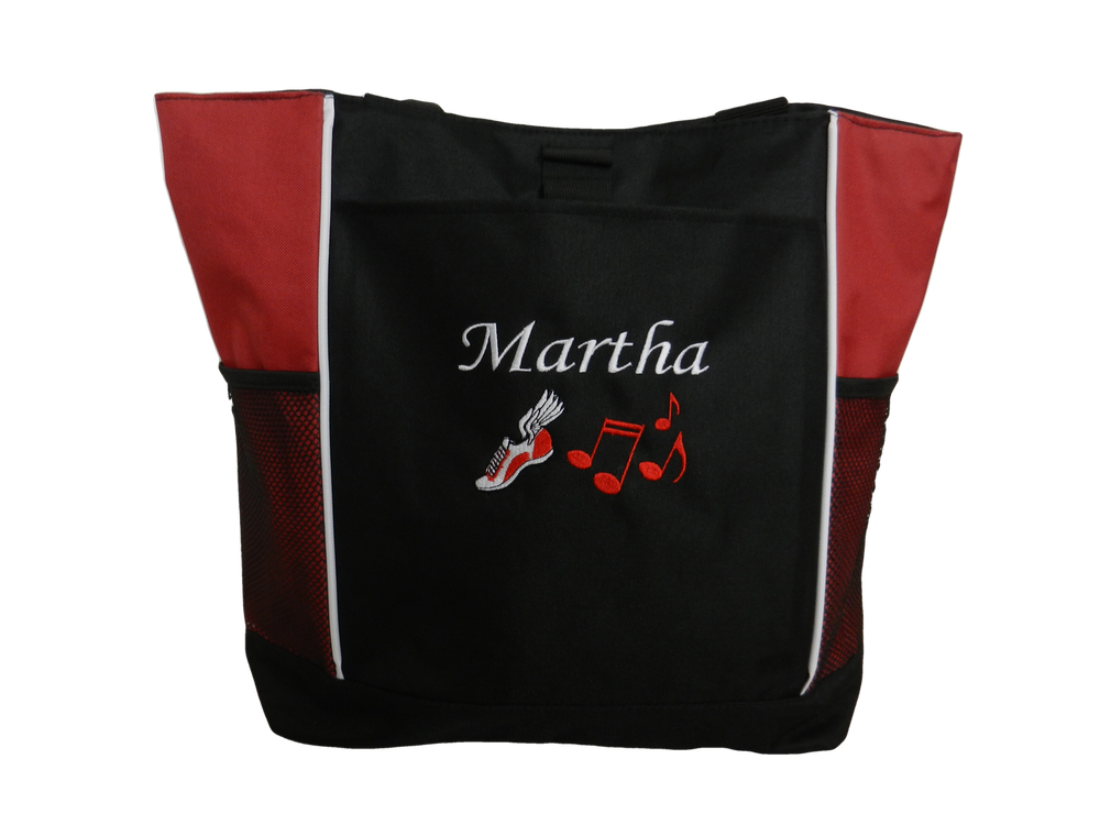 Cross Country XC Track Shoe Running Personalized Embroidered RED Zippered Tote Bag Font Style MONO CORSIVA