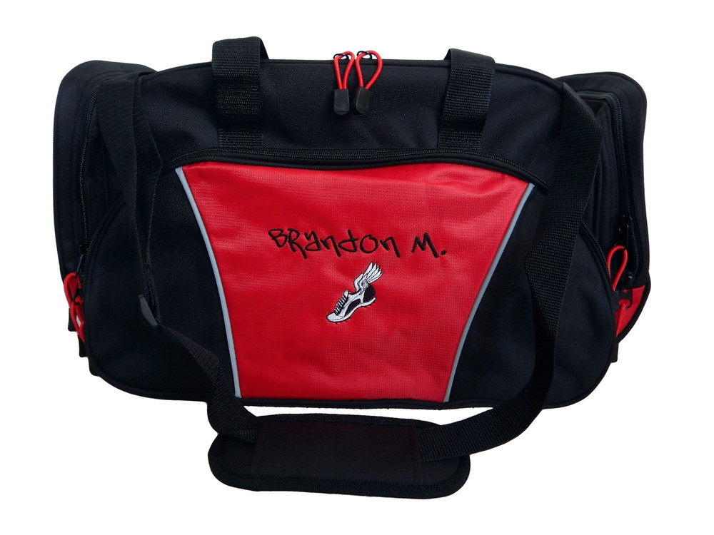 Cross Country XC Winged Track Shoe Running Personalized Embroidered RED DUFFEL Font Style