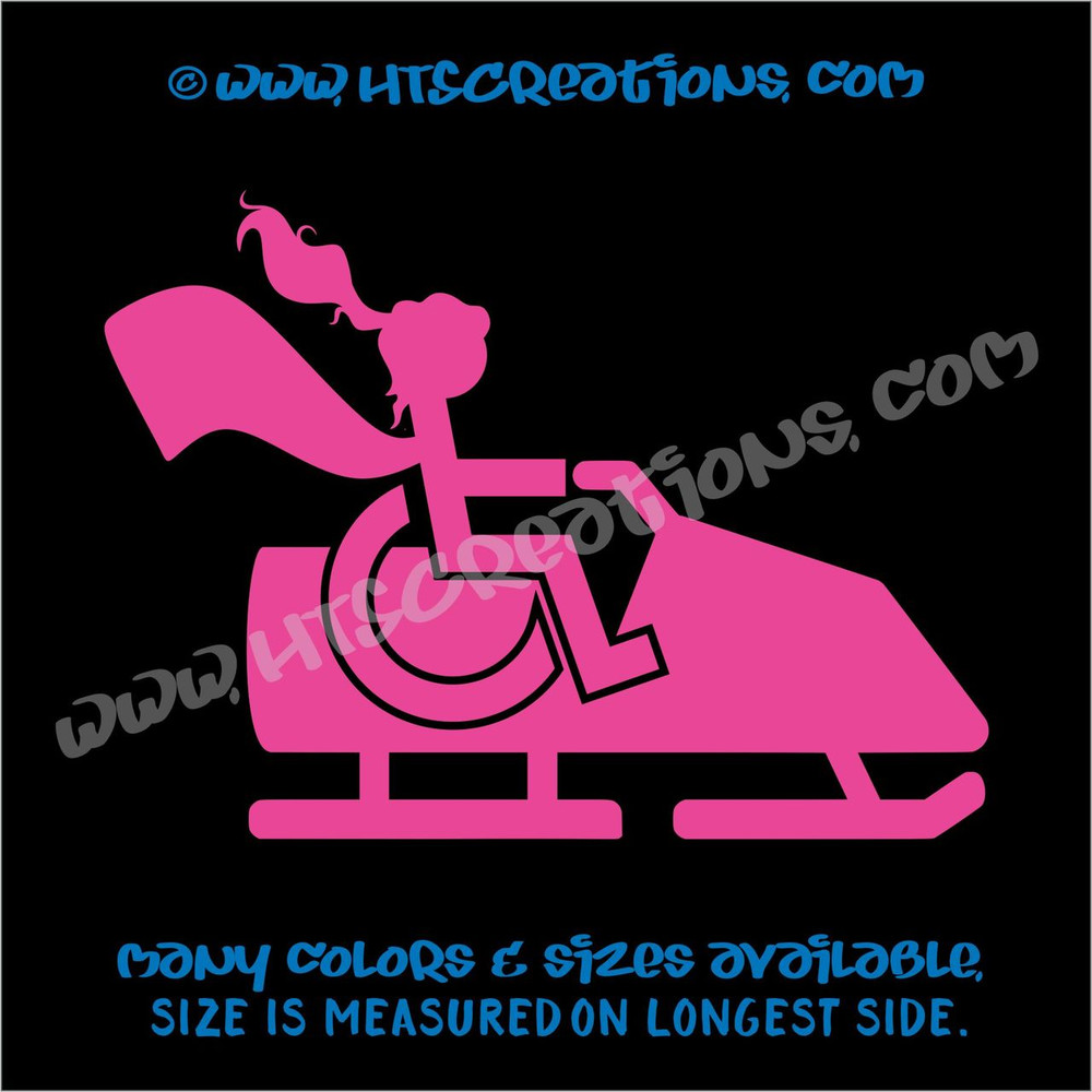 Wheelchair Snowmobile Handicap Super Hero Girl Paraplegic Vinyl Decal Truck Laptop Tablet Vinyl Decal HOT PINK