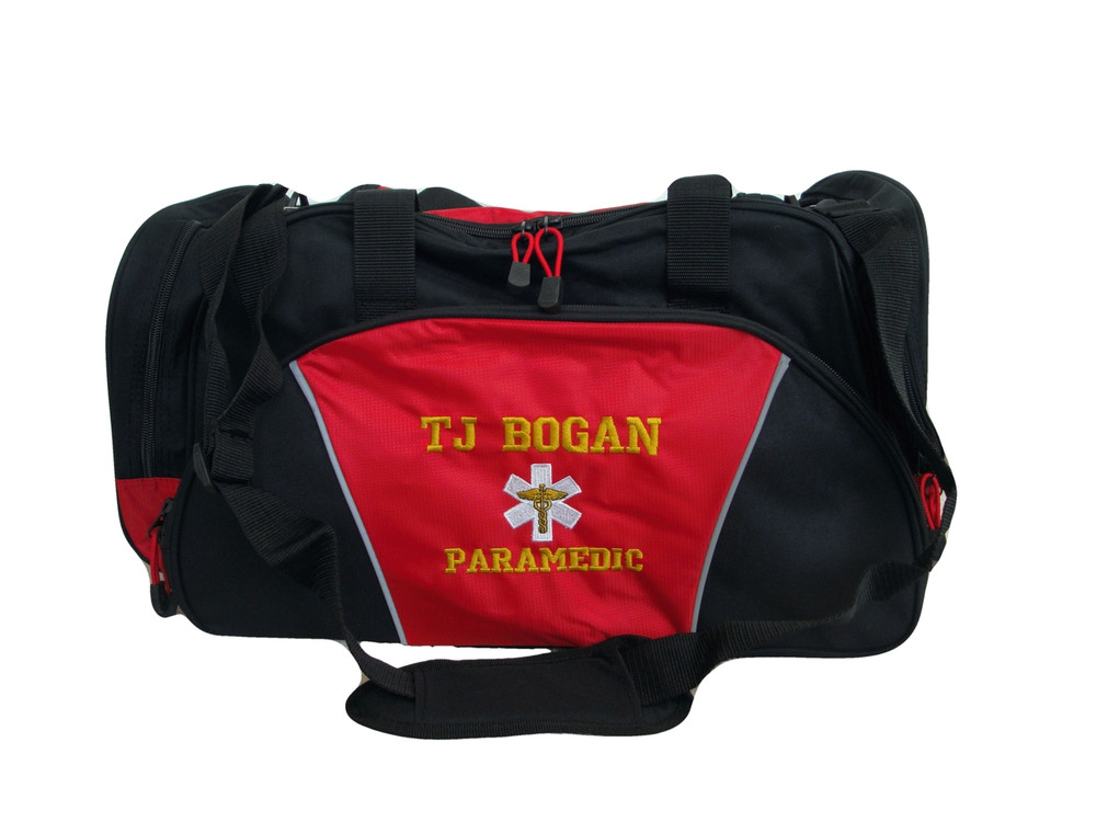 Star of Life Caduceus RED DUFFEL EMT EMS Paramedic First Responder Personalized Embroidered Font Style VARSITY