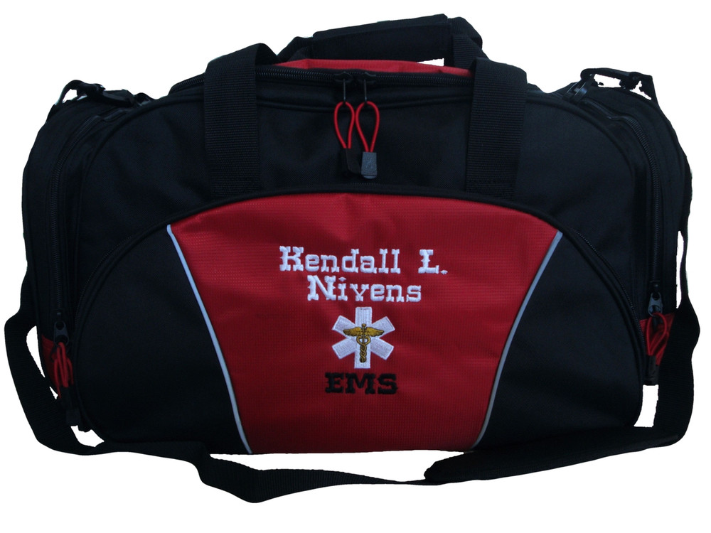 Star of Life Caduceus RED DUFFEL EMT EMS Paramedic First Responder Personalized Embroidered Font Style WESTERN