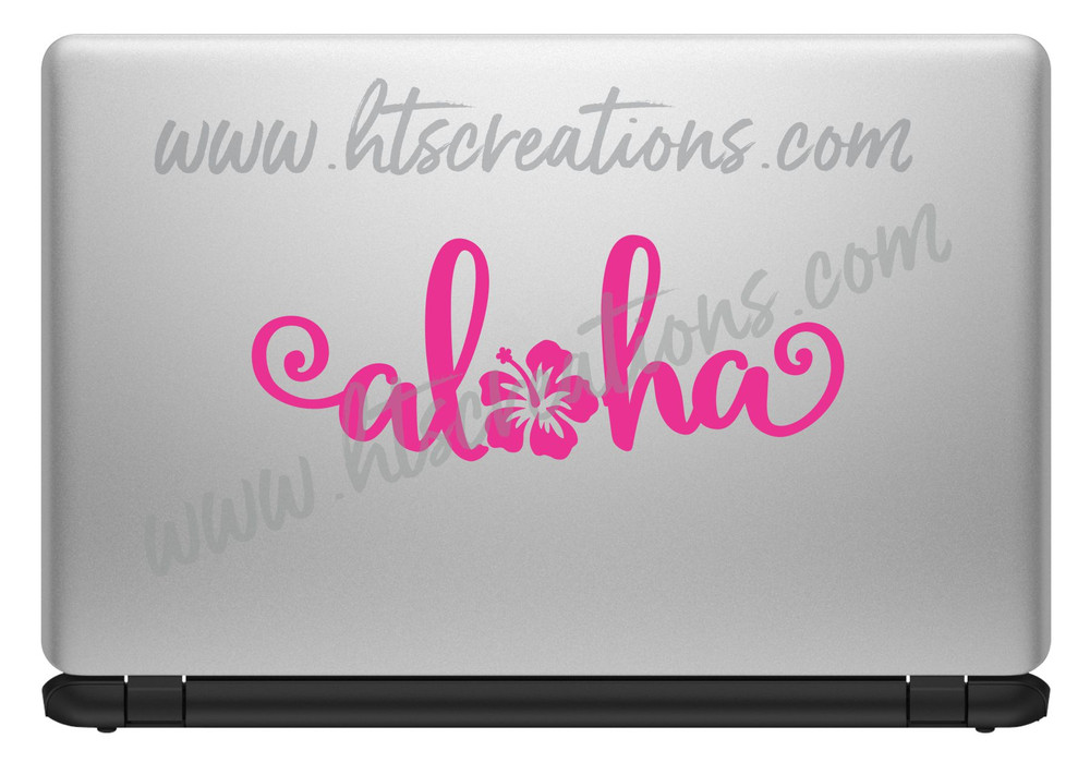 Aloha Hibiscus Lei Words Hawaii Hawaiian Beach Summer Vinyl Decal Laptop Car Boat Mirror Truck Beach Tumbler Cup HOT PINK