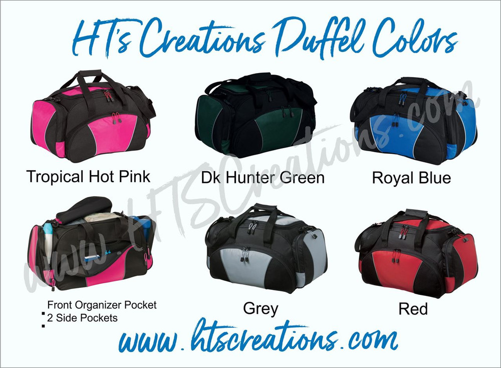 HT's Creations Custom Monogrammed Personalized Zippered DUFFEL BAG COLORS Tropical Hot Pink , Hunter Green, Royal Blue, Grey, or Red