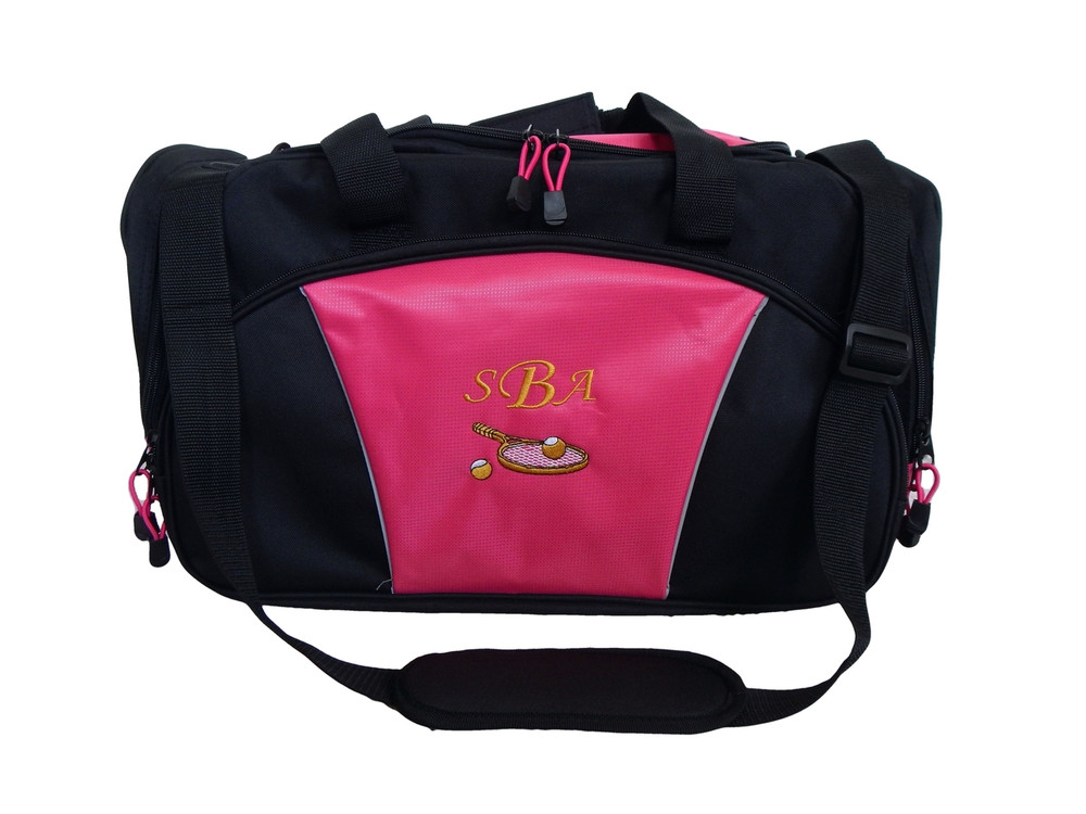 Tennis Racquet Ball Personalized Embroidered Duffel HOT TROPICAL PINK Font Style MONO CORSIVA