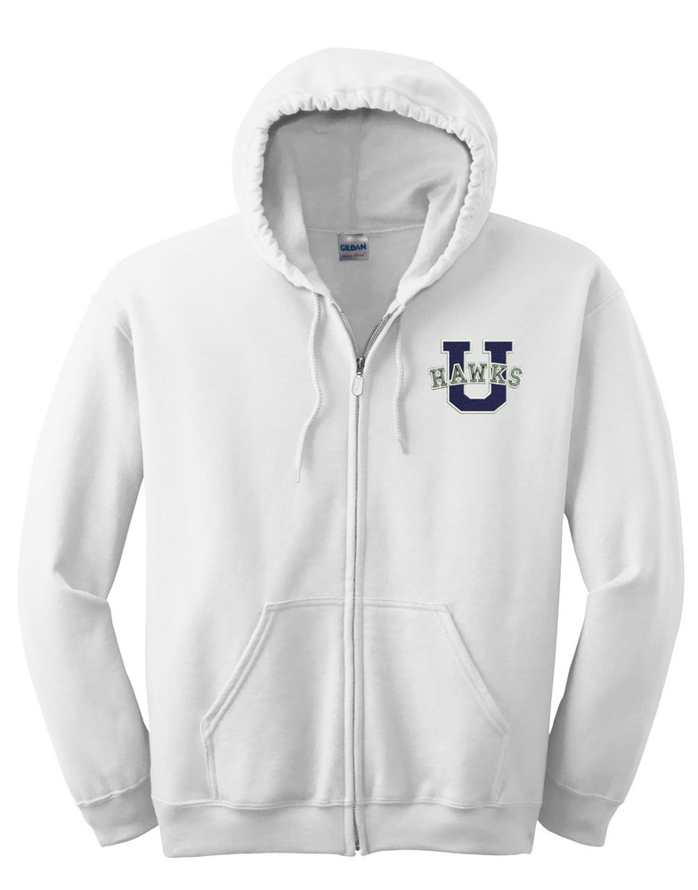 UHS Urbana Hawks Cotton Hoodie Zippered Sweatshirt EMBROIDERED Sz S -3XL WHITE