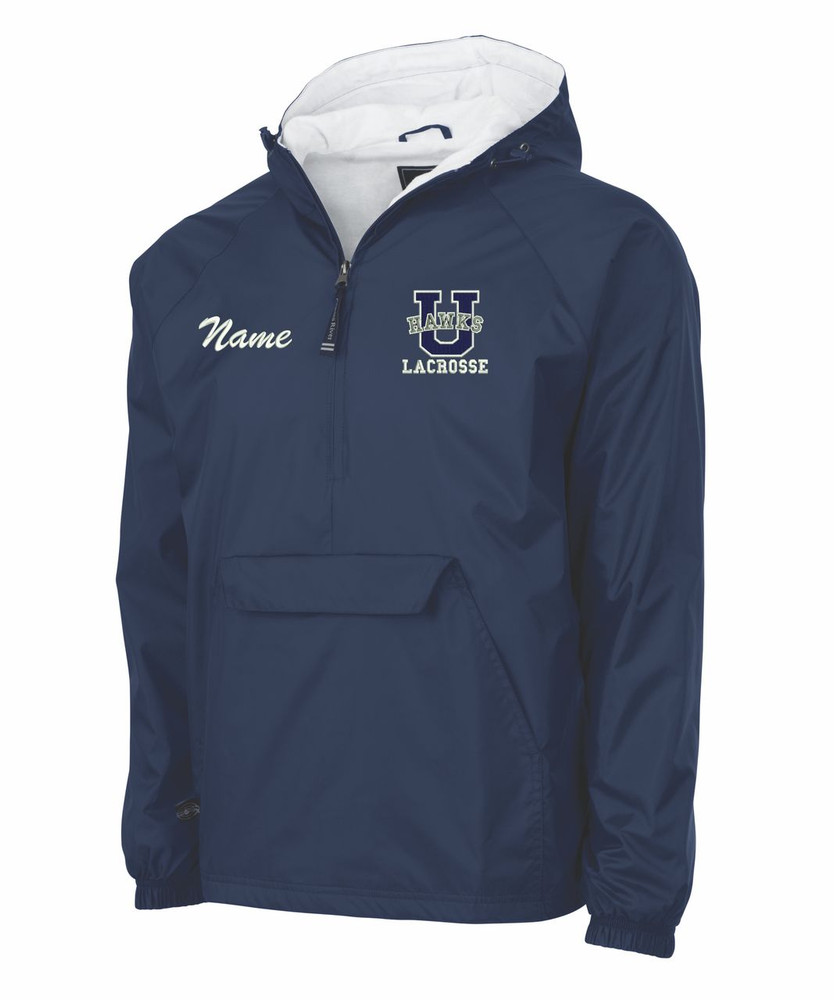 Urbana Hawks Half Zip LACROSSE Pullover Nylon Jacket Charles River Personalization Available SZ S-3XL NAVY with NAME PERSONALIZATION