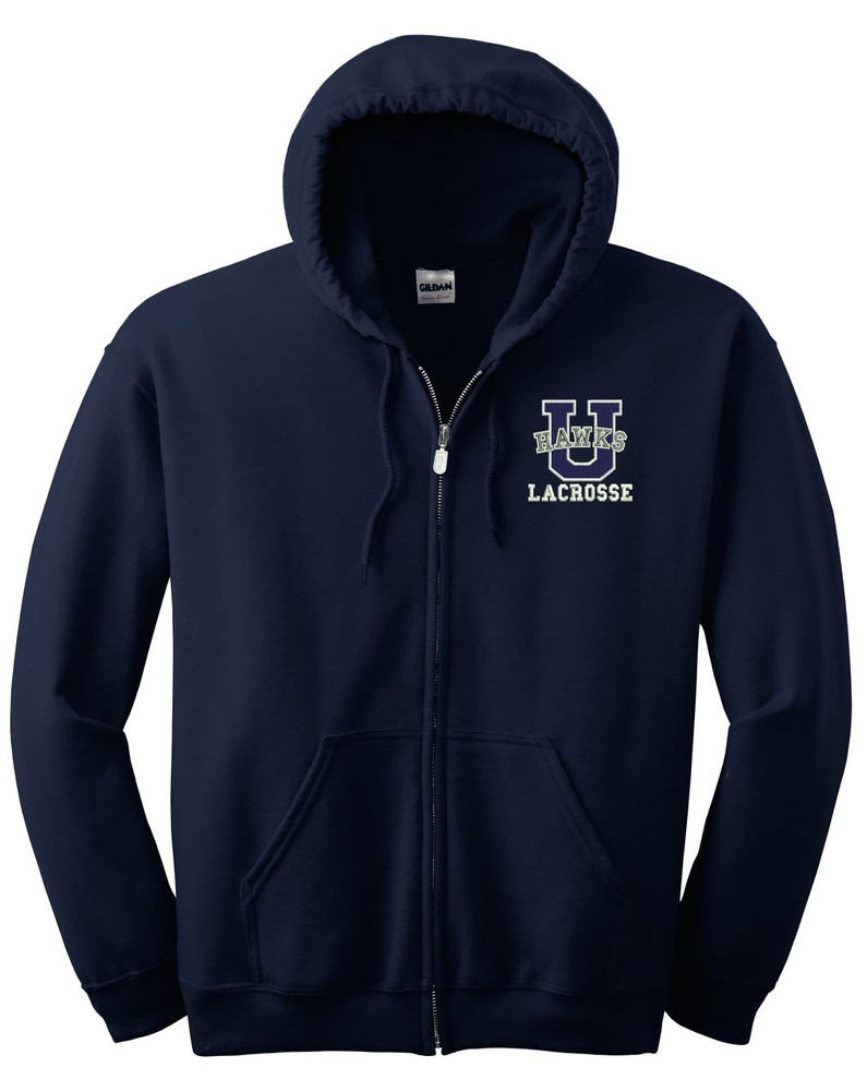 Urbana Hawks Hoodie Cotton LACROSSE Zippered Sweatshirt EMBROIDERED Many Colors Available Sz S -3XL NAVY