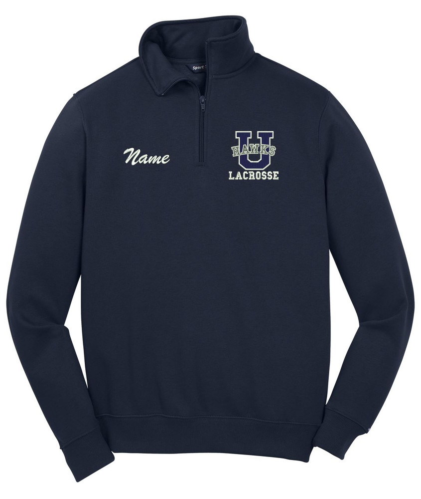 Urbana Hawks Qtr Zip Cotton Pullover LACROSSE Personalization Available Many Colors Available SZ S-4XL NAVY NAME PERSONALIZED