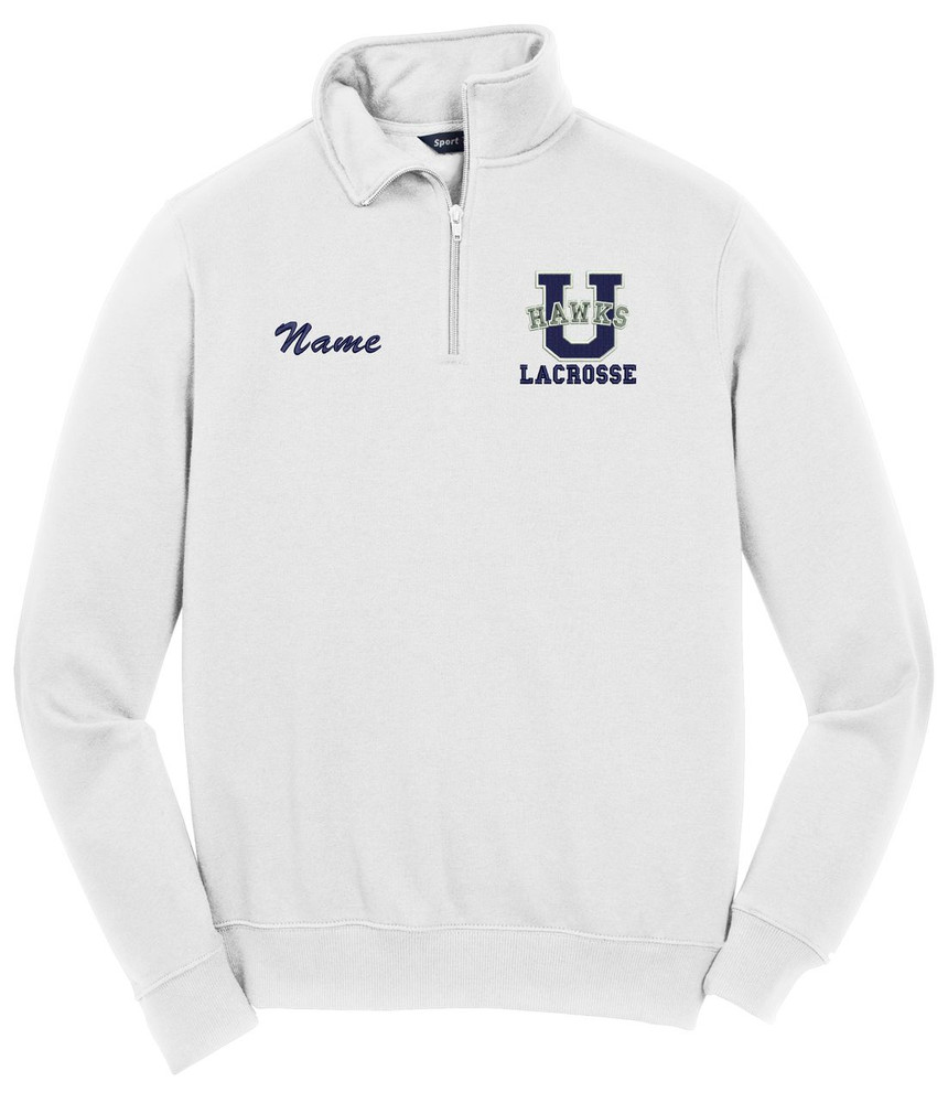 Urbana Hawks Qtr Zip Cotton Pullover LACROSSE Personalization Available Many Colors Available SZ S-4XL WHTIE NAME PERSONALIZED