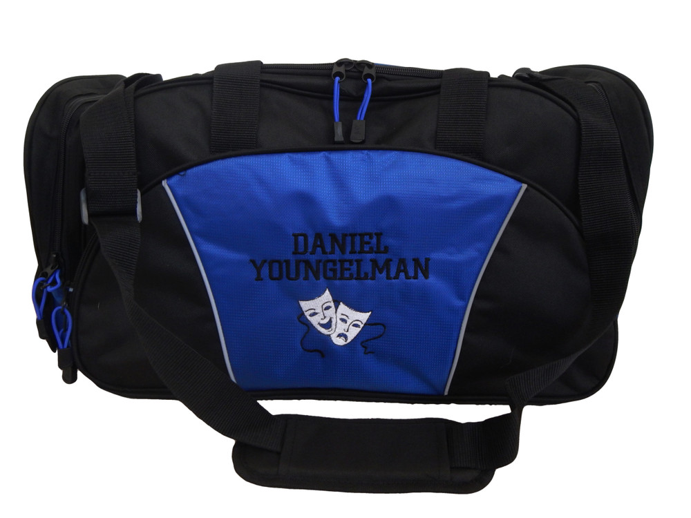 Theater Drama Masks  Comedy Tragedy Theatre Glee Club Chorus Personalized Embroidered Duffel Bag ROYAL BLUE Font Style CHICAGO