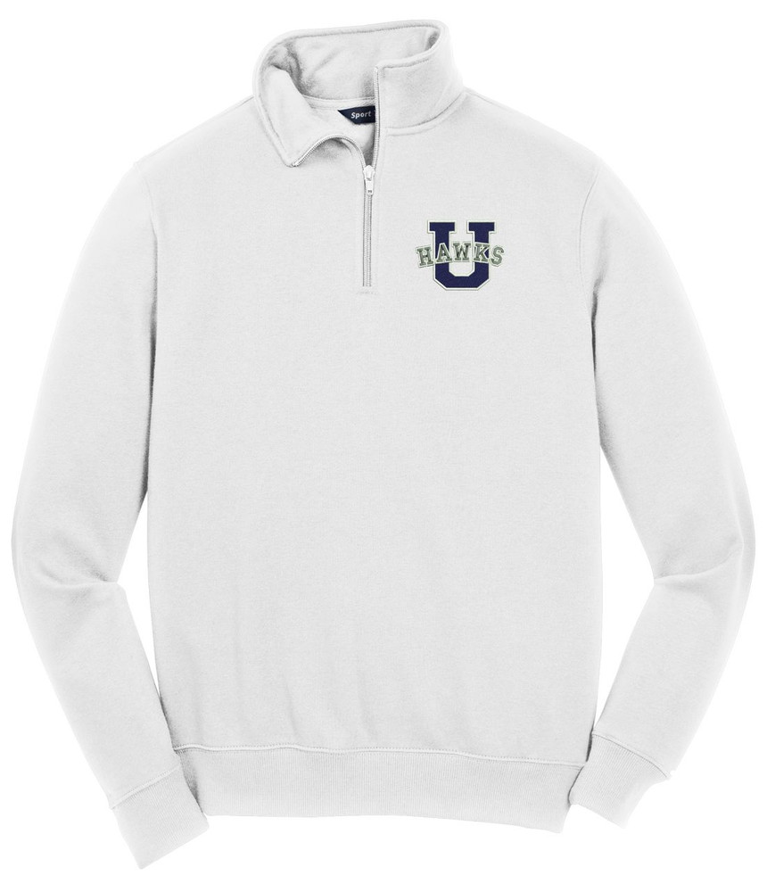Urbana Hawks Qtr Zip Cotton Pullover Personalization Available Many Colors Available SZ S-4XL WHITE