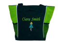 Irish Dancer Ghillie Girl Jig Shoes Celtic Dance Ireland Reel Princess LIME GREEN Zippered Tote Bag Font Style MONO CORSIVA (Turquoise DRESS with lime green TRIM)