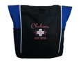 Heartbeat First Aid Cross EKG Medical Nursing Nurse ER RN BSN Paramedic ROYAL BLUE Tote Bag Font Style MONTE CARLO and BODINI