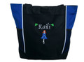 Irish Dancer Ghillie Girl Shamrocks Clover Dancer Jig Shoes Celtic Dance Ireland ROYAL BLUE Zippered Tote Bag Font Style OLDE ENGLISH (Royal blue DRESS with white TRIM)