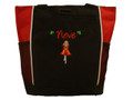 Irish Dancer Ghillie Girl Shamrocks Clover Dancer Jig Shoes Celtic Dance Ireland RED Zippered Tote Bag Font Style HANDWRITTEN (Red DRESS with Golden Yellow TRIM)