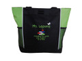 Teacher Stacked Books Changing the World One Student at a Time Personalized Embroidered LIME GREEN Zippered Tote Bag Font Style CHILDS PLAY
