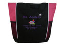 Teacher Stacked Books Changing the World One Student at a Time Personalized Embroidered TROP HOT PINK Zippered Tote Bag Font Style COMIC SANS