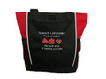 Speech Language Pathologist SLP Autism Ways Making You Talk Personalized Embroidered Zippered  RED Tote Bag Font Style ARIAL