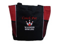 Bowling Ball 10 Pins Personalized RED Tote Bag Font Style MONO CORSIVA and VARSITY Embroidered Zippered Tote Bag