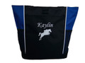 Horse Silhouette Jumping Riding Jockey Equestrian Vet Tech DVM Personalized Embroidered Zippered Tote Bag ROYAL BLUE Font Style MONO CORSIVA