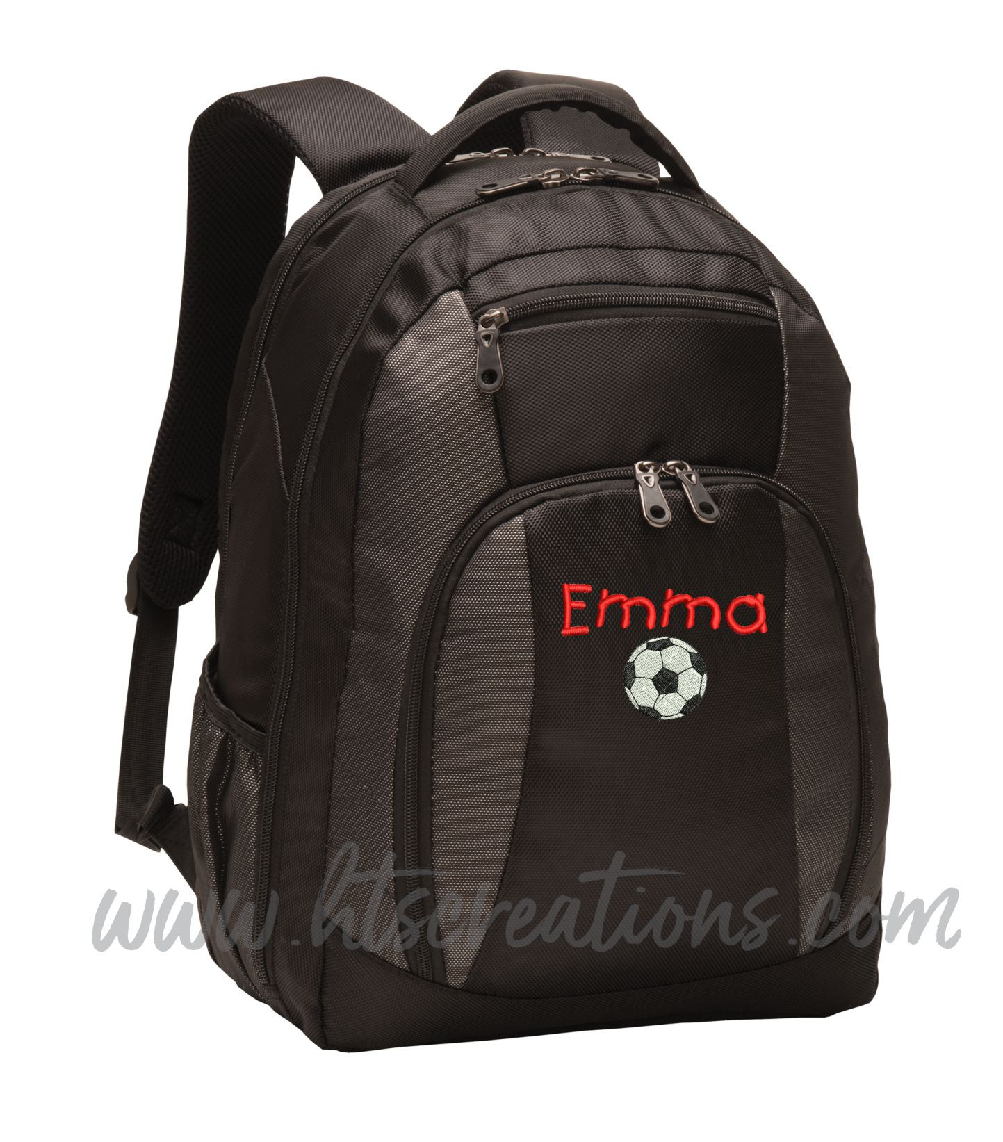 Soccer Ball Coach Sports Personalized Embroidered Monogram Backpack Waterbottle Holder - HTs Creations Soccer Ball Coach Sports Personalized Embroidered Monogram Backpack Waterbottle Holder - HTs Creations